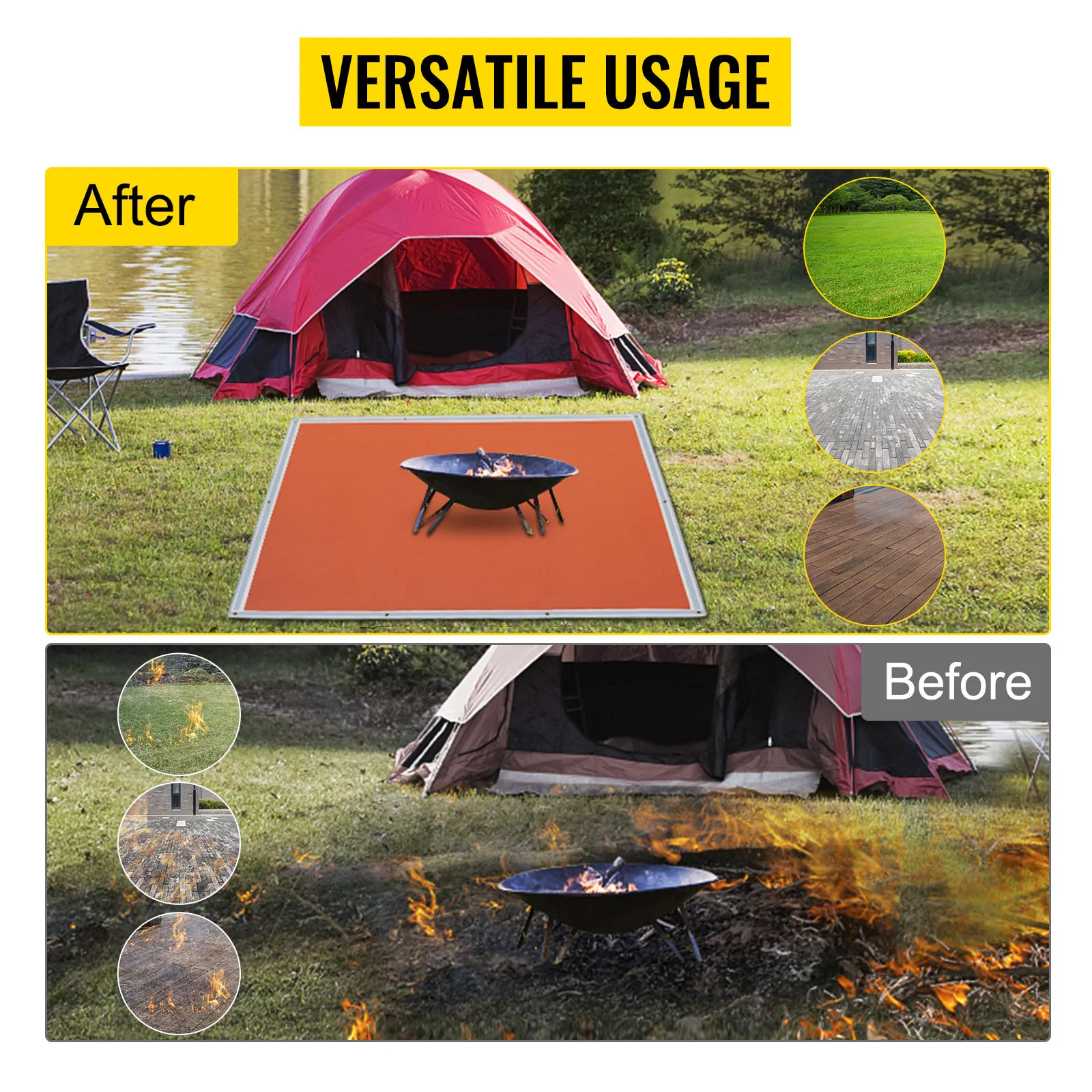 VEVOR 1.7*1.5M tappetino per braciere ignifugo fornello da campeggio coperta per griglia campeggio ignifugo in fibra di vetro di emergenza tappetino per Ember in fibra di vetro