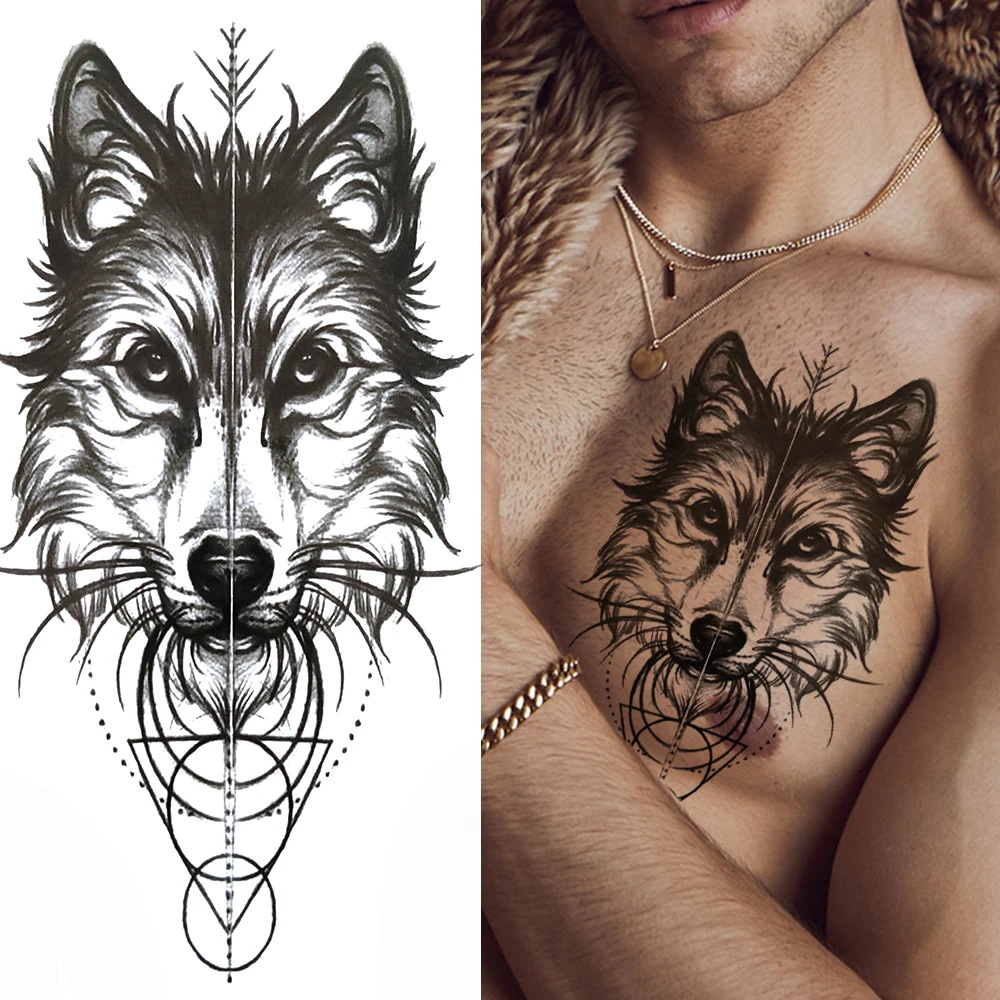 Tiger Panda Wolf Temporary Tattoo Feather Black Triangle Tattoo Sticker For Kids Men Women 3D Fake Animal Tribal Totem Tatoo