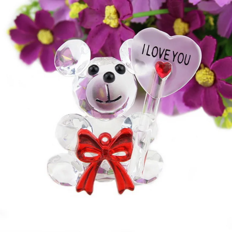 1PCS X Choice Crystal Collection Teady Bear with Red Bowknot Valentine's Day Gift Crystal Keepsakes Wedding Baby Party Giveaways