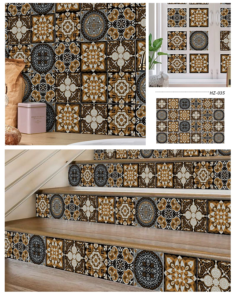 24PCS Fliesen Aufkleber Küche Wand Wasserdichte Und Öl-proof Selbst-adhesive Wallpaper 3d Retro Kunst Muster Abnehmbare bad Abziehbilder – Detail 12