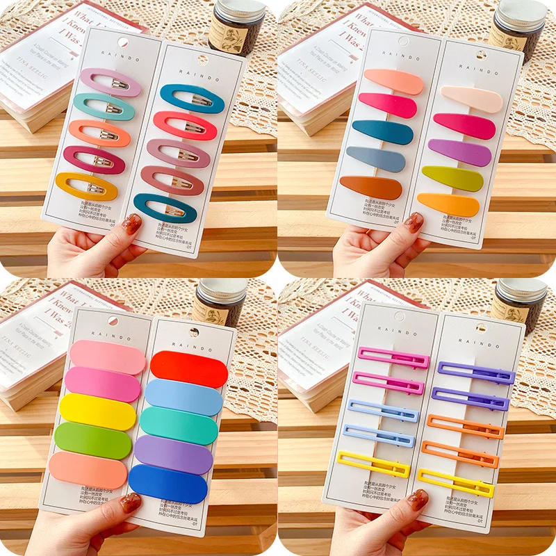 10 Pcs/Set New Children Cute Sweet Rainbow Colors Geometry Ornament Hair Clips  Girls Hollow Hairpins Kids Hair Accessories