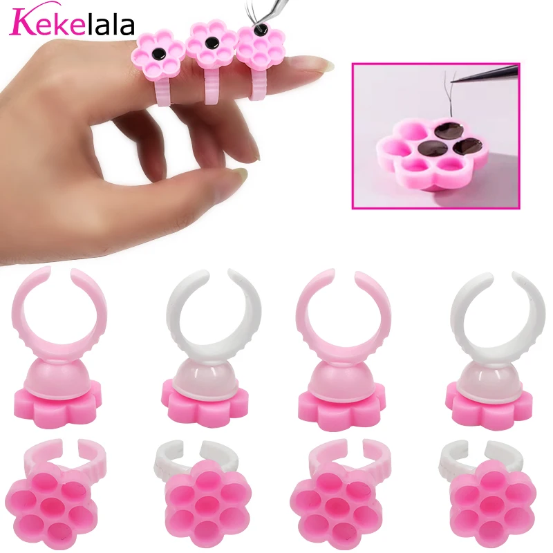 DIY Eyelash Extension Fans Flowering Cup Glue Holder Ring Flower Shape Pigment Tray For Grafting Eye Lashes Wholesale