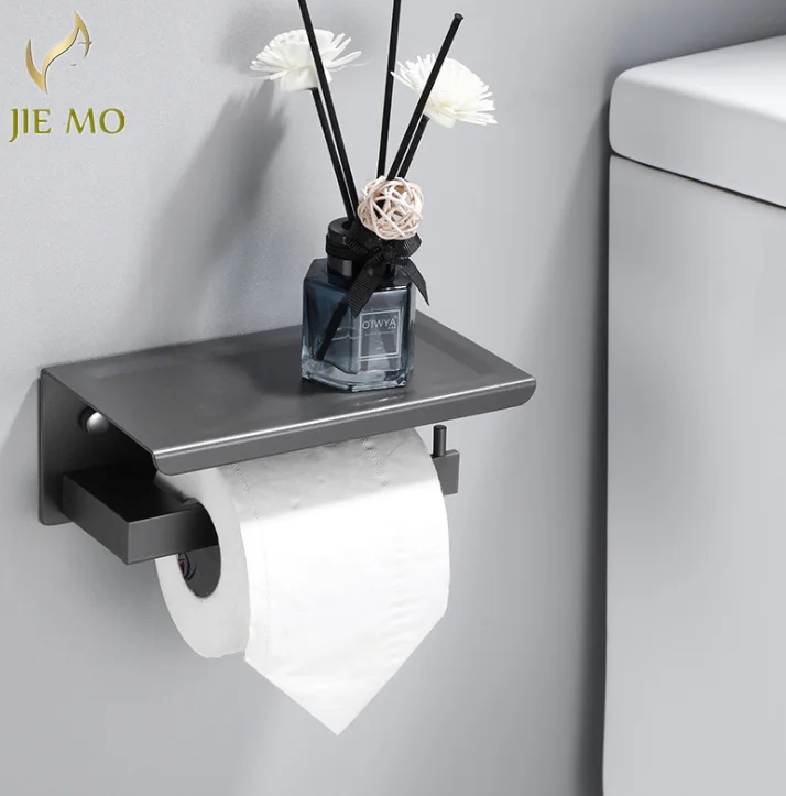 Gray space aluminum widened bathroom phone holder toilet roll paper towel holder Toilet paper towel box phone rack