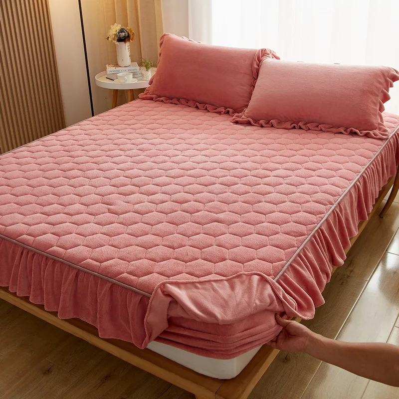 

Milk Velvet Bed Sheet Single Piece Quilted Thick Solid Color Bed Cover Simmons Non-slip Protective Cover Bed Skirt Bedspread