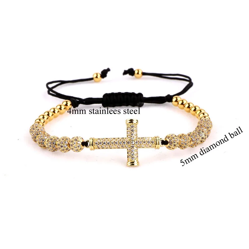 High quality luxury CZ ball cross bracelet women men jewelry macrame bracelet bangle