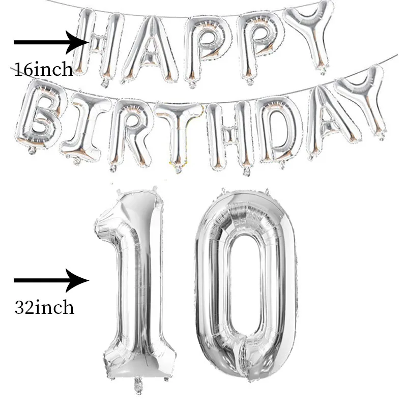 Silver 32inch Number Foil Balloons 10 11 12 13 16 18 25 30 35 40 50 60 Year Happy Birthday Party Decorations Adult Kids Boy Girl