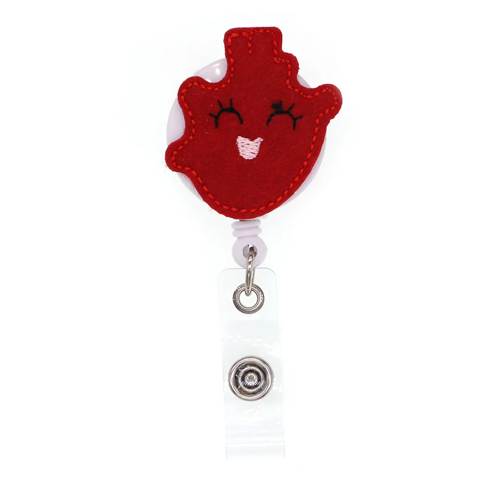 

New Arrival Red Heart Nurse Retractable Felt ID Badge Holder Reel