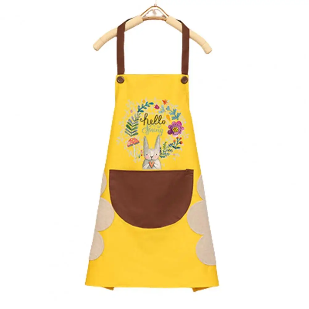 Print PVC Sleeveless Apron Wipeable Waterproof Oil-Proof Cartoon Wreath Rabbit Kitchen Nail Shop Apron For Women Baking Mats