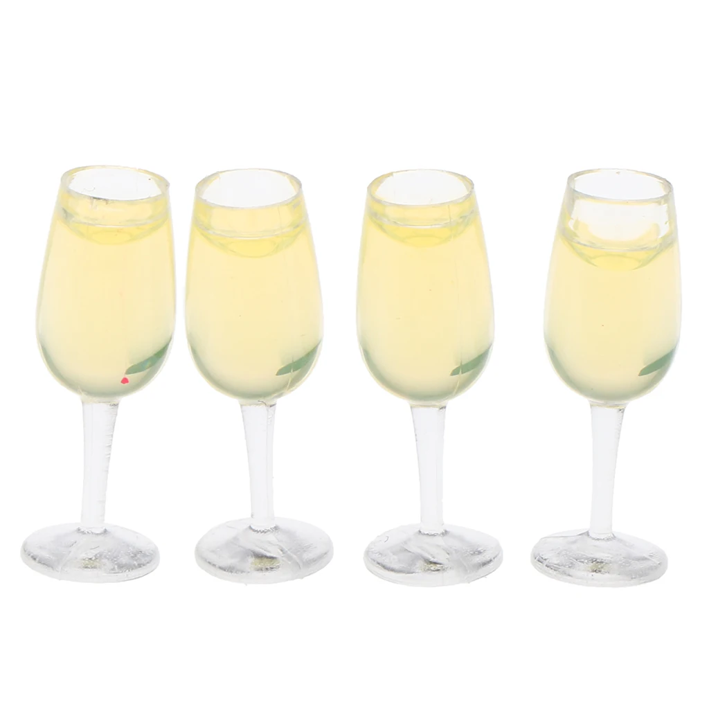 Dollhouse Miniature Champagne Wine Glasses for Doll Bar, Kitchen, Dining Room Decor (Pack of 4)