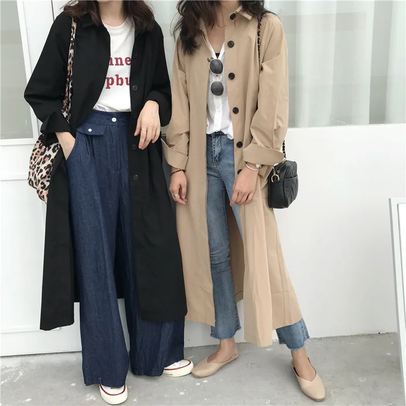 

Korean Style Loose Oversized One Size Women's Trench Coat Double-Breasted Belted Lady Cloak Windbreaker Spring Fall Outerwear