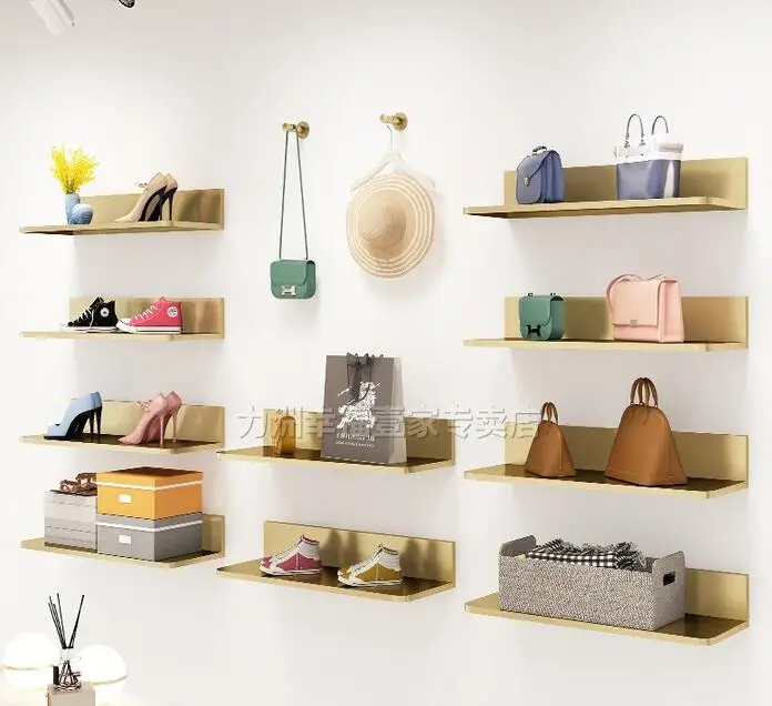 

Shoe store shoe rack display rack women's store special gold display props wall-mounted children's shoes bag on the wall shelf