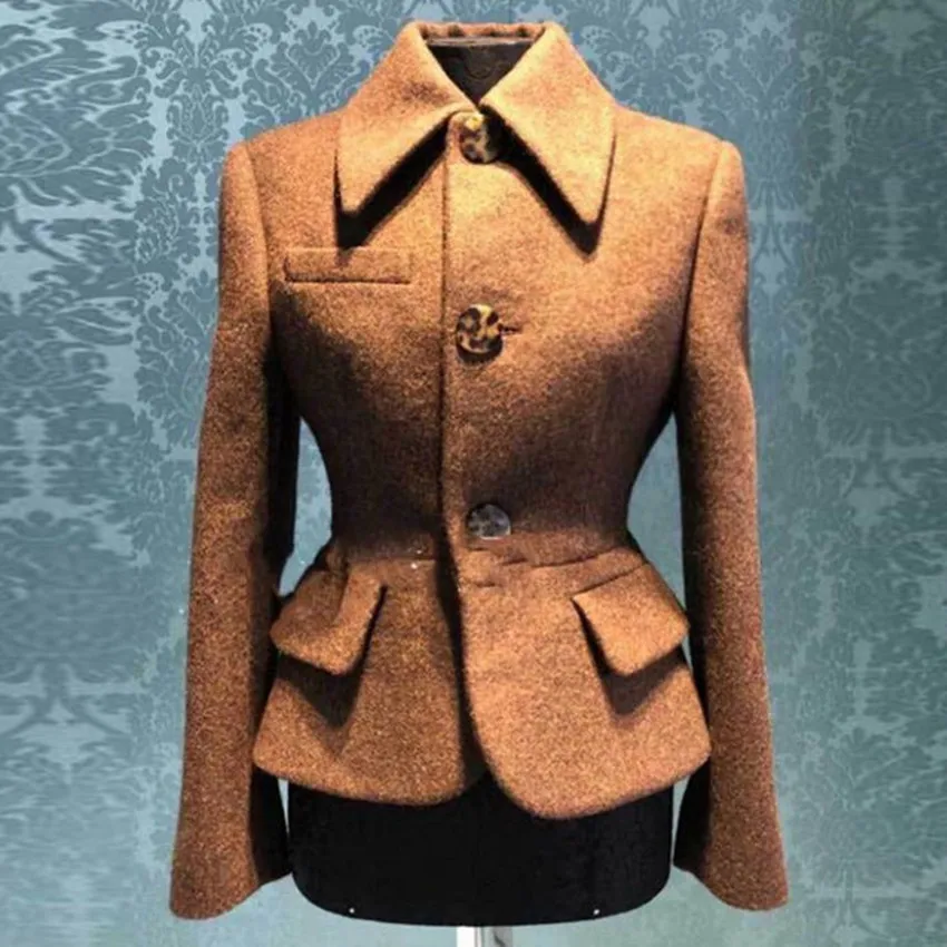 Cappotto di lana corto invernale vintage stile corte francese donna risvolto vita sottile temperamento miscele di lana