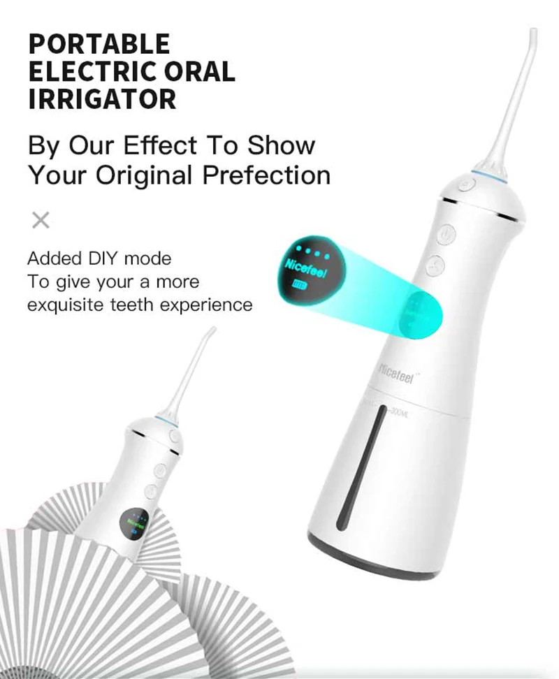 Nicefeel-irrigador Oral portátil, limpiador Dental recargable por Usb, chorro de agua de 300ML, 6 modos, tanque de agua, IPX7