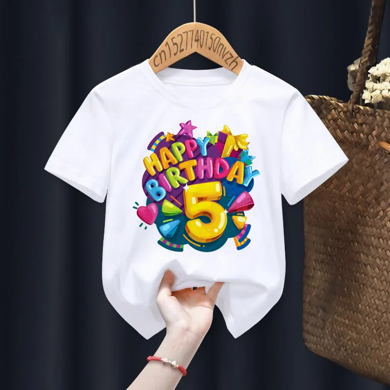 Happy Birthday 2-9th Print Boys/Girls White T-shirt Kid Summer Harajuku Kawaii Funny Clothes Little Baby Y2K Clothes,Drop Ship