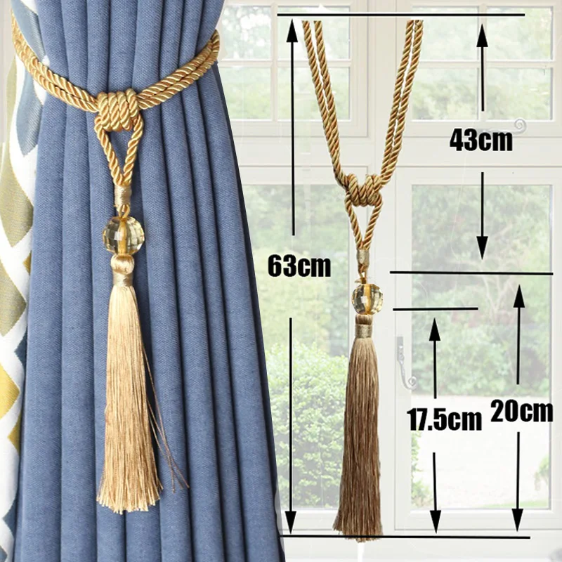 2Pcs Simple Tassels Curtain Tieback DIY Room Accessories Tassels Bead Hanging Ball Holdback Tie Rope Bandage Home Decorative