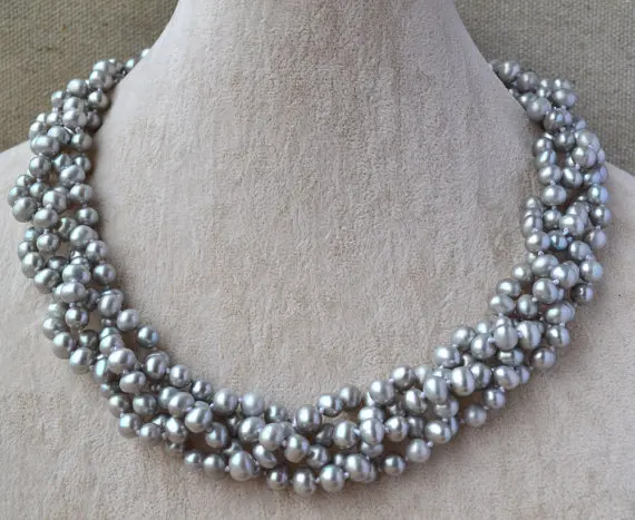 

Favorite Pearl Choker Necklace Wedding 6-7mm Gray Genuine Freshwater Pearl Jewelry Charming Birthday Party Fine Lady Gift