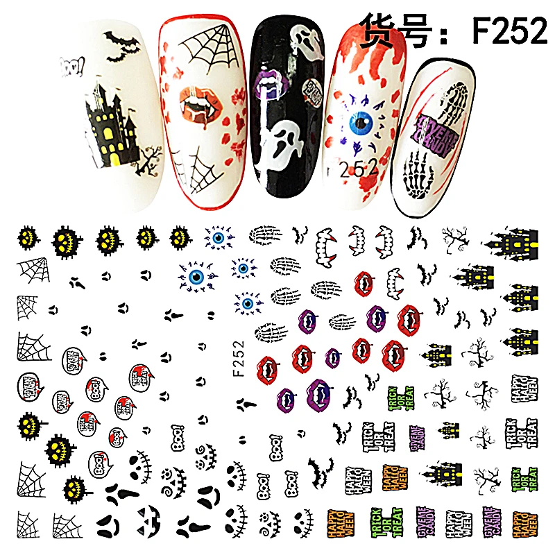 10PCS Horror Ghost Pumpkin Head Vampire Halloween Pattern Nail Sticker Nail Slider Decoration Beauty Tool