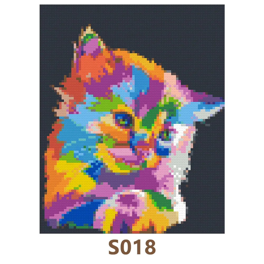 Color Cat Painting Mosaic S018 Cat Animals Building Block Wall Art Home Customized Painting Pixel Decoration Creative Mural Gift