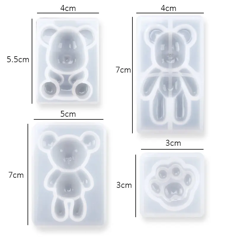 3D Animal Resin Molds Resin Casting Molds Epoxy Silicone Bear Molds for Resin Jewelry Craft DIY Keychain Making Home Decoration