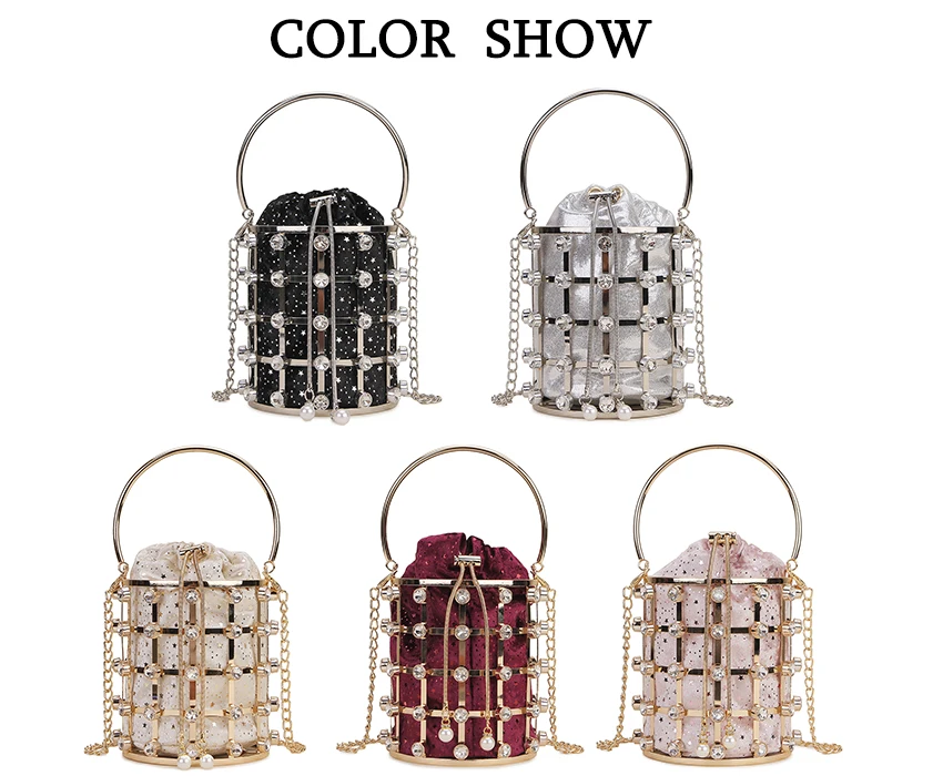 Luxury Diamonds Fashion Women Party Clutch Bag Purses and Handbags Crossbody Gold Metal Cage Shoulder Chain Bag Designer Bags