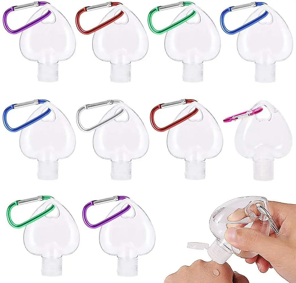 30Pcs Travel Refillable Bottle 30ml 50ml Plastic Clear Keychain Bottles Empty Refillable Hand Sanitizer Squeeze Bottles Flip Cap