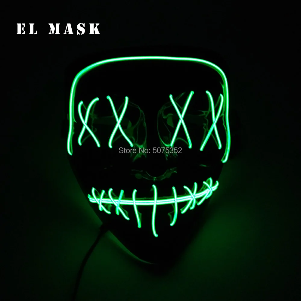 Kreative Halloween Geschenk Neon Licht Up Maske Scary Gesicht Led Maske Die Purge Film Cosplay EL Maske Für Erwachsene Frauen männer Rave