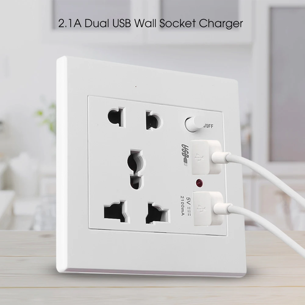 Smart Dual USB Port Home Wall Charger Adapter EU Standard Plug Socket Power Outlet Charging