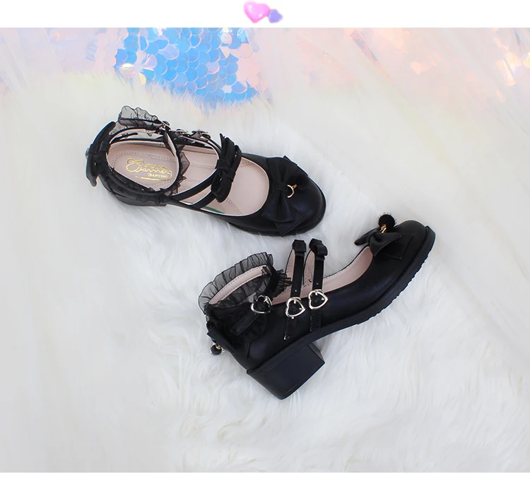 Japanese kawaii girl sweet lolita shoes vintage round head thick heel women shoes cute lace bowknot kawaii shoes loli cosplay