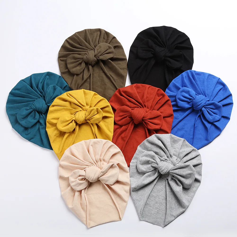 1PC New Solid Cotton Turban Baby Bonnet Beanies Newborn Hat Boys Girls Top Knotted Head Wraps Infant Bunny Ear Caps Kid Headwear