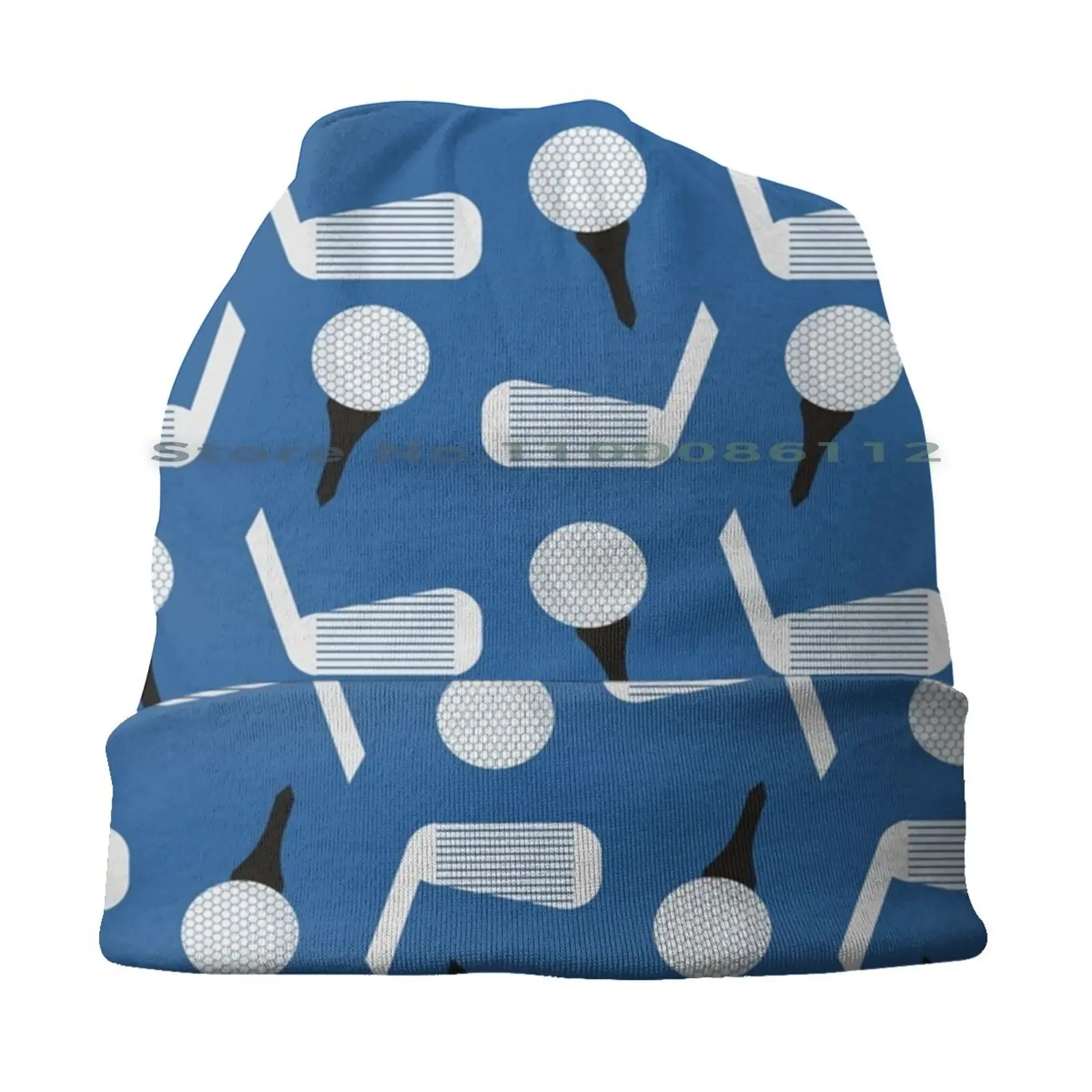 Golf Pattern ( Blue ) Beanies Knit Hat Blue Club Put Drive Pattern Lover Golfer Golfing Ball Fore Golf Cart Sports Hobby