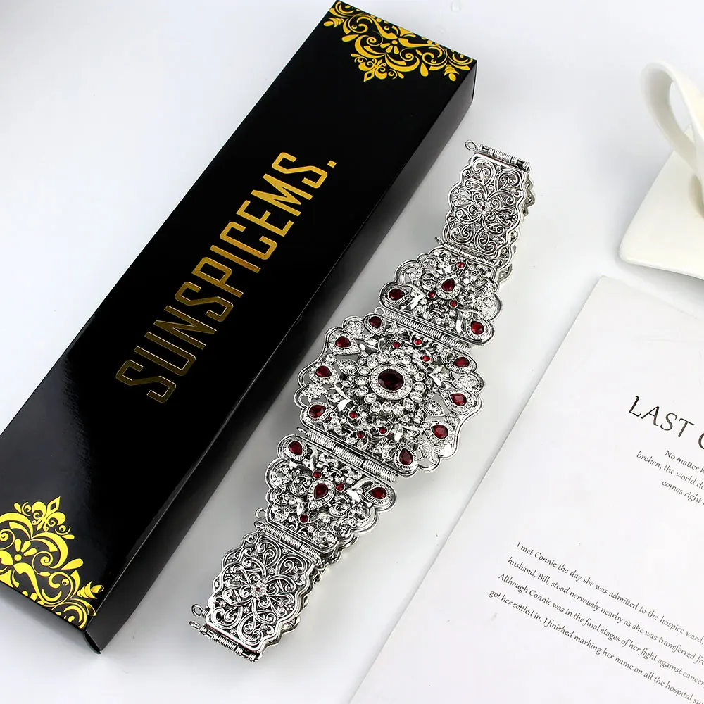 Sunspicems Retro Gold Color Algerian Belt for Women Morocco Wedding Dress Caftan Jewelry Full Rhinestone Waist Chain