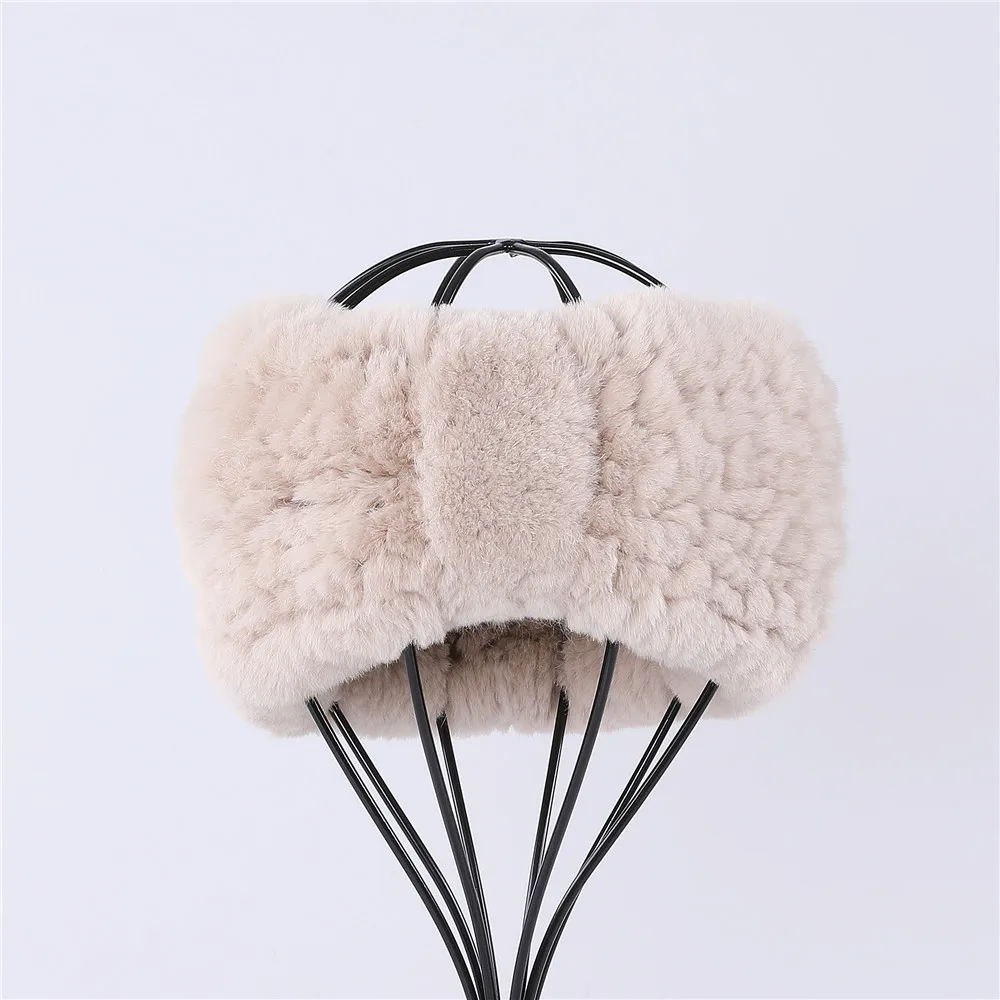 Women\'s luxury winter 100% rex rabbit fur knitted elastic headband high quality real fur hair band Fashion hair accessories