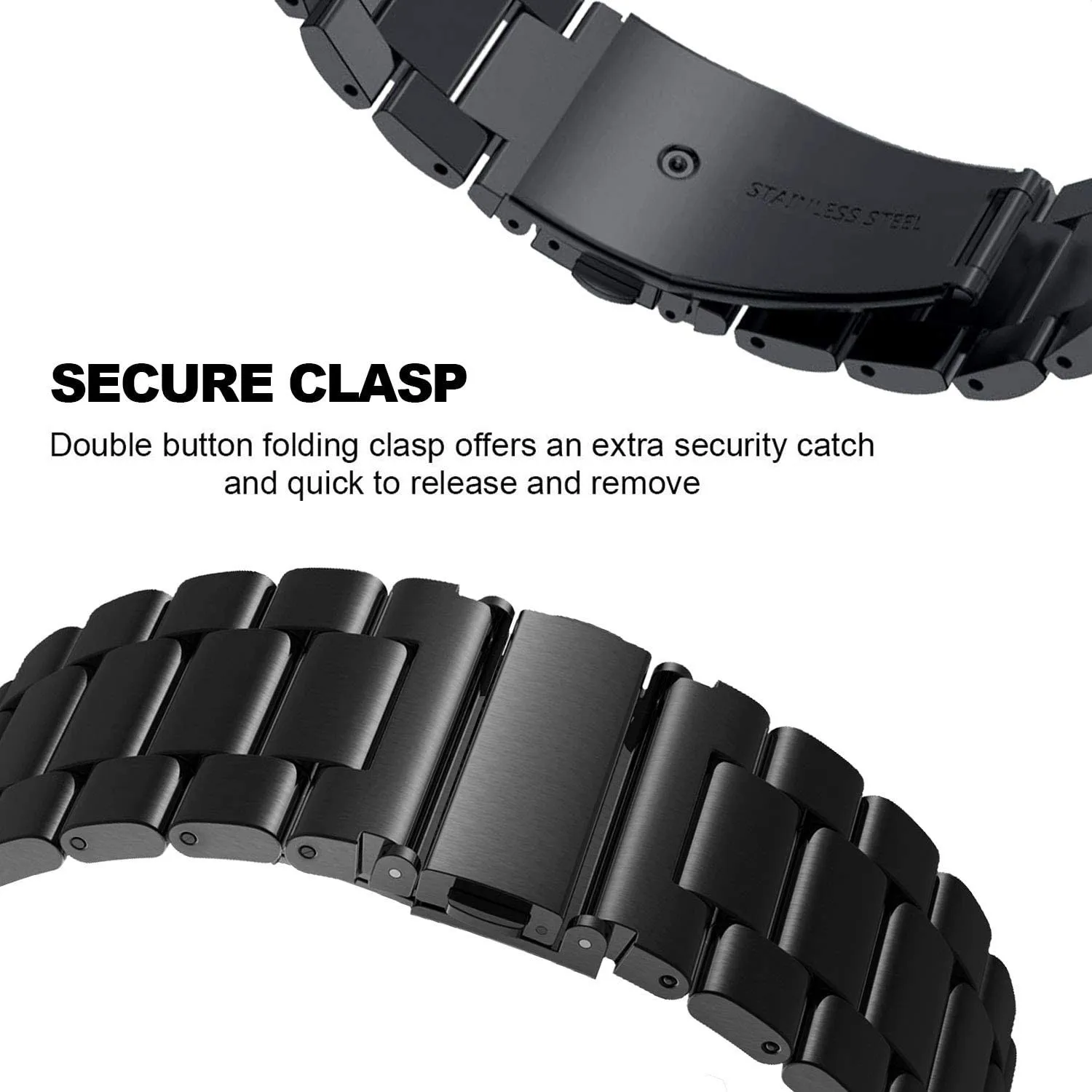 22mm No Gap Design Strap for Samsung Galaxy Watch 3 45mm Band Stainless Steel Bracelet Wristband for Galaxy Watch 46mm/Gear S3