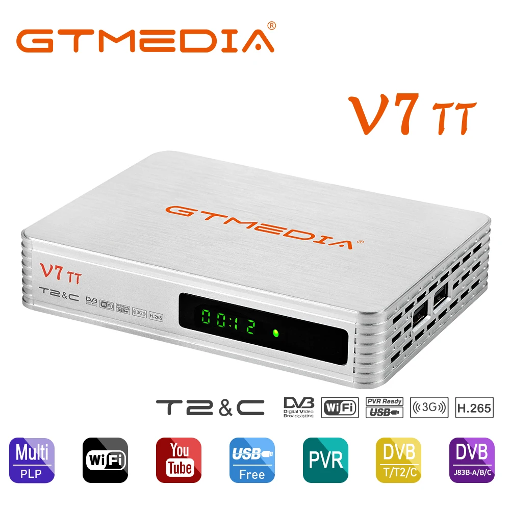 GTMEDIA V7 TT TV Receiver Decoder DVB-T2 Digital Cable With USB WIFI H.265 10bit Full HD 1080p with WiFi Antenna FREE SHIP