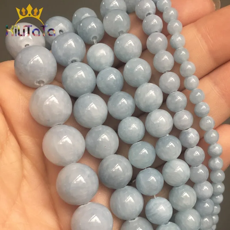 Natural Stone Light Blue Jades Round Loose Spacer Beads For Jewelry Making DIY Bracelet Necklace Accessories 4 6 8 10 12mm 15''