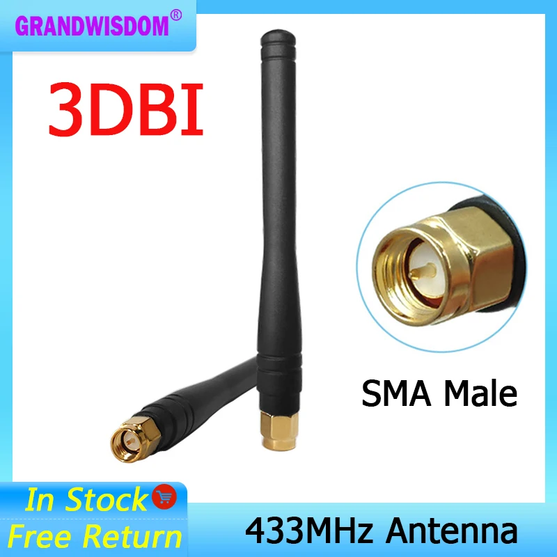 

GRANDWISDOM 1-2pcs 433mhz antenna 3dbi sma male lora antene pbx iot module lorawan signal receiver antena high gain