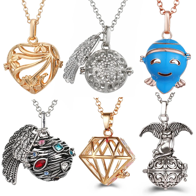 Collar de medallón de Perfume de bola de música de alas de Ángel, difusor de aceite esencial, Precioso colgante de circón, regalo de joyería para mujer embarazada, nuevo