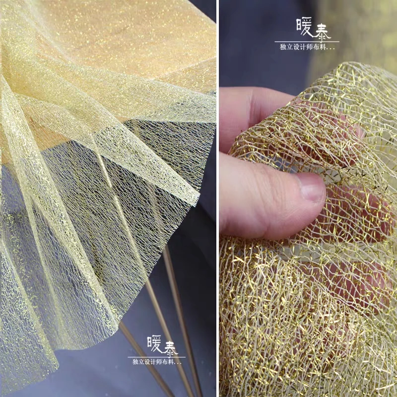 Stiff Mesh Tulle Fabric Fluorescent Gold DIY Patchwork Background Decor Veil Skirt Wedding Dress Designer Fabric