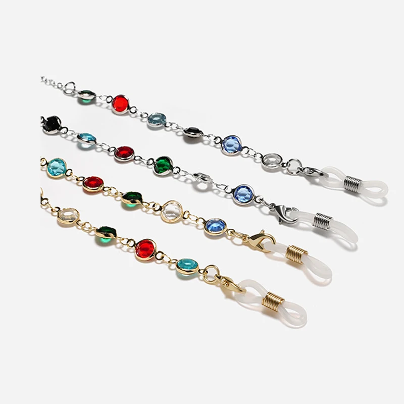 

gold or silver electro-plated eyeglass chains reading glass holder sunglass retainer decorated with colorful flat glass beads