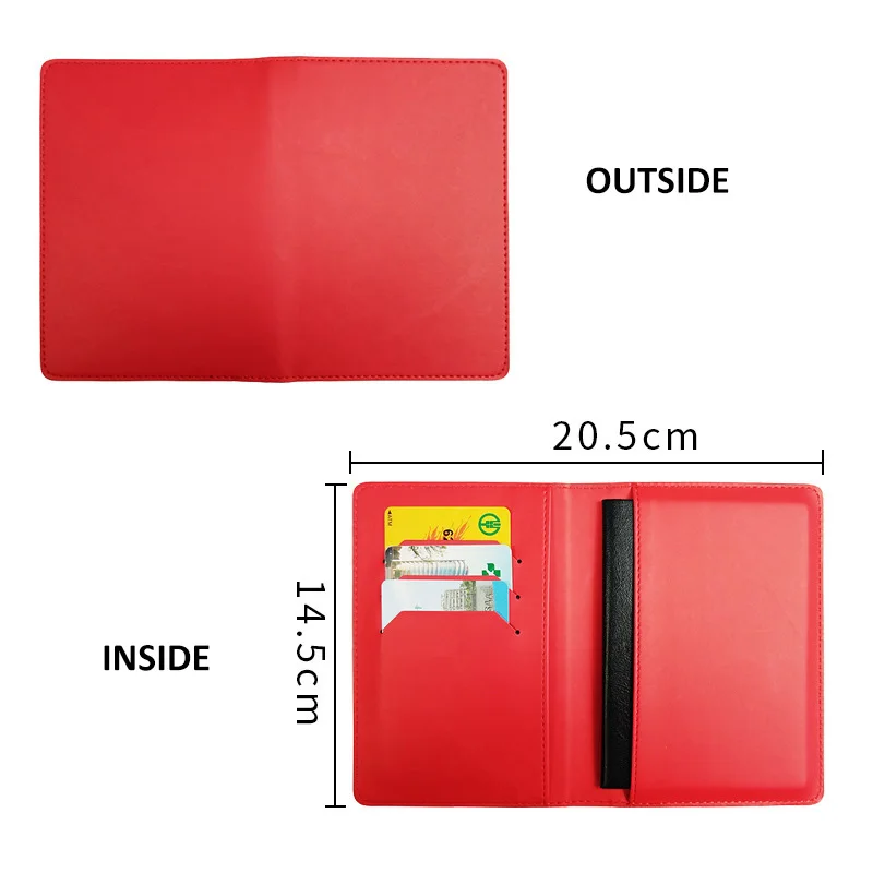 High Quality PU Leather Passport Holder with Blank Front Multi ID Card Slots Flight Tickets Passport Covers custom accept