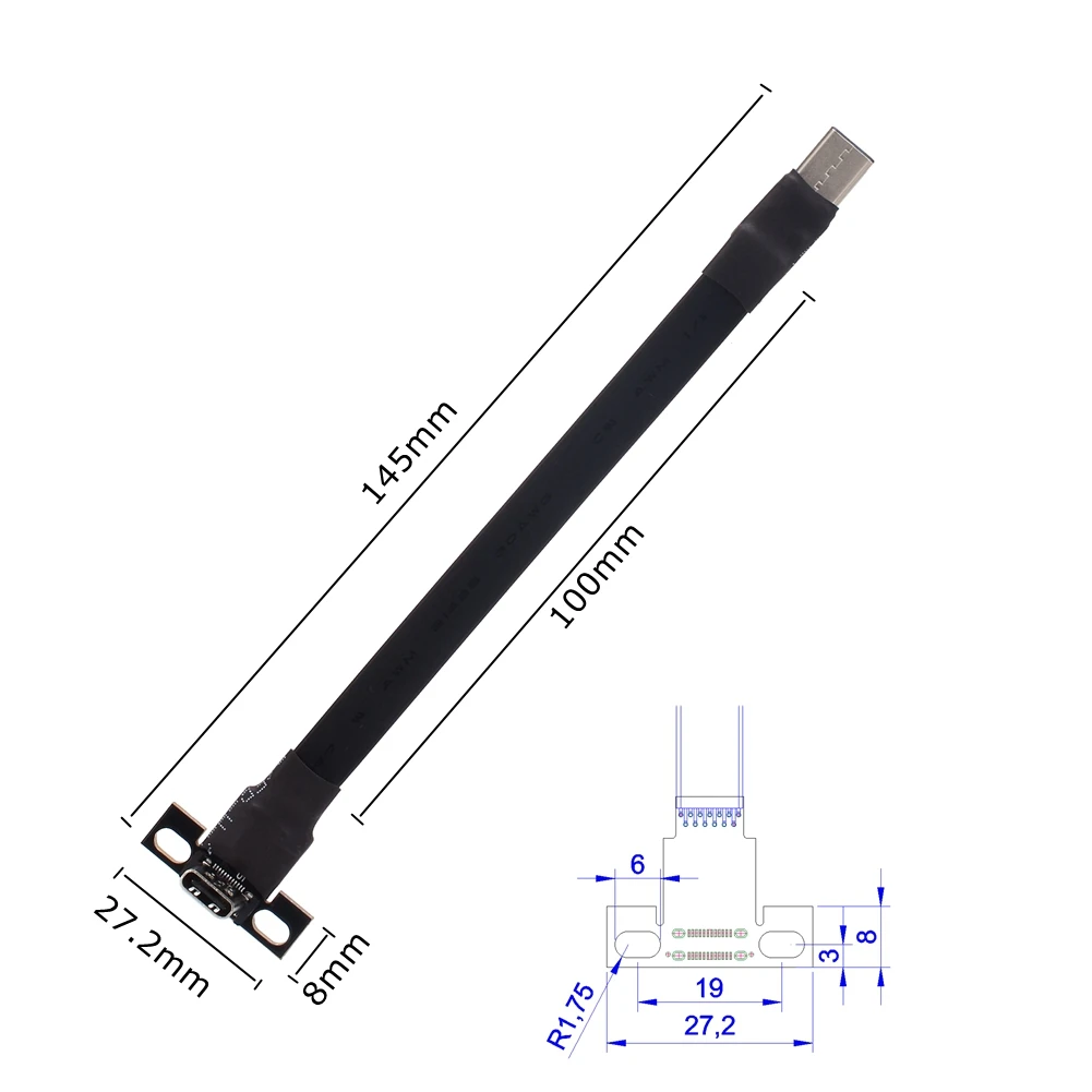 USB 3.1 タイプ C からタイプ C フラット延長ケーブル 90 度折りたたみ式オス - メス FPC コード ブラケット付き FPV 航空写真用