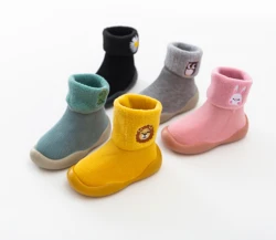 Baby Boys Girls 0-3T Winter Warm Thickened Embroidery Socks Shoes Toddler Soft Rubber Sole Non-slip Prewalker Snow Floor Shoes