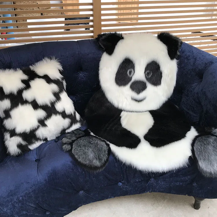 Panda Printed Rug Lovely Child Carpet Cowhide Faux Skin Leather Nonslip Antiskid Mat 94x100cm Animal Print Carpet