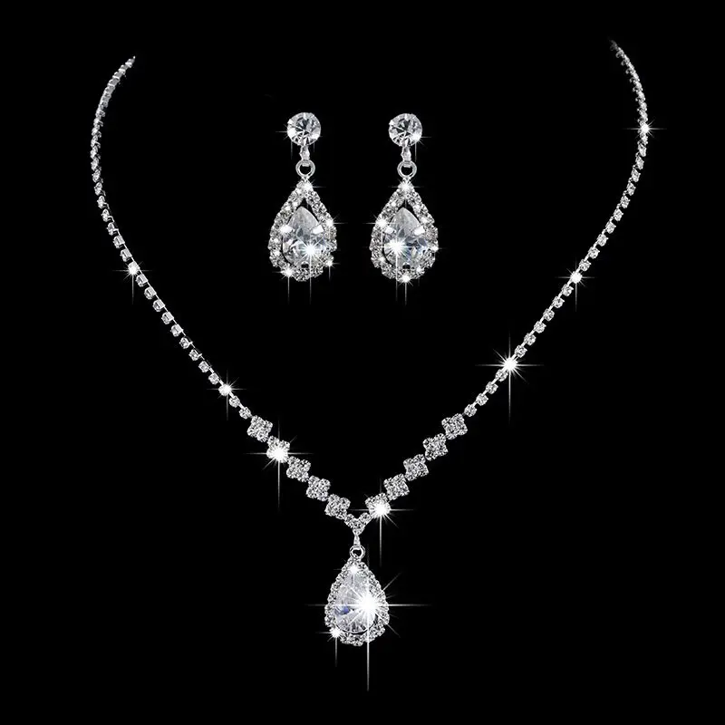 Yiwu Shopping Fashion OL Full Diamond Sunflower Shiny Zircon Necklace Earrings Bridal Accessories Wholesale 459