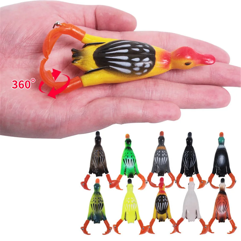 1Pcs Topwater Propeller Flipper Lifelike Duck Soft Fishing Lure 9.5cm 12g Artificial Silicone Bait Rotating Fishing Tackle Geer