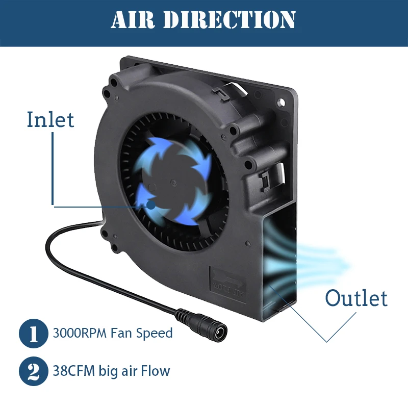 120MM 터보 송풍기 팬 12V DC 암 커넥터 12cm 120x120x32mm 12032 원심 냉각 팬, AC 100V 220V 전원 어댑터 포함