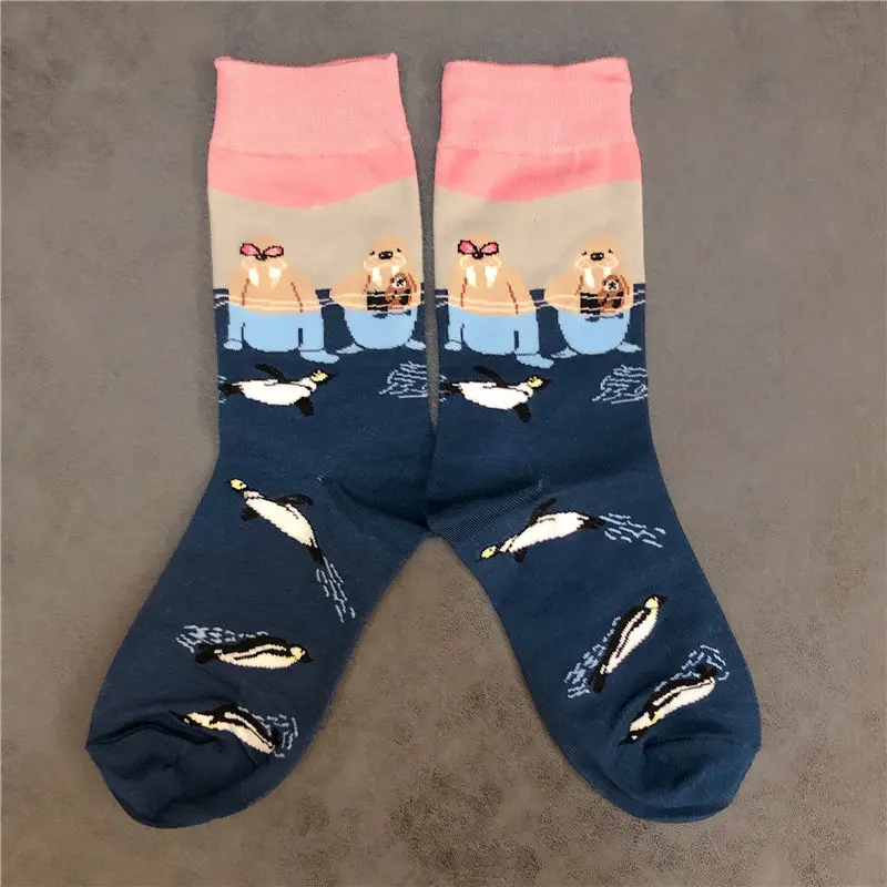 Adult Crew Cotton Fashion Socks Otter Otters Bank Beaver Seaquarium Alpaca Alpacas Llamas Lama Alpacos Sea lion Dog Morse Walrus