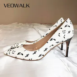 Veowalk simboli musicali stampati tacchi a spillo da donna tacchi alti Slip On punta a punta décolleté in vernice scarpe eleganti da donna