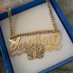 AurolaCo Custom Name Necklace Custom Gold and Silver Color Stainless Steel Thin Chain Nameplate Necklace for Women Gifts