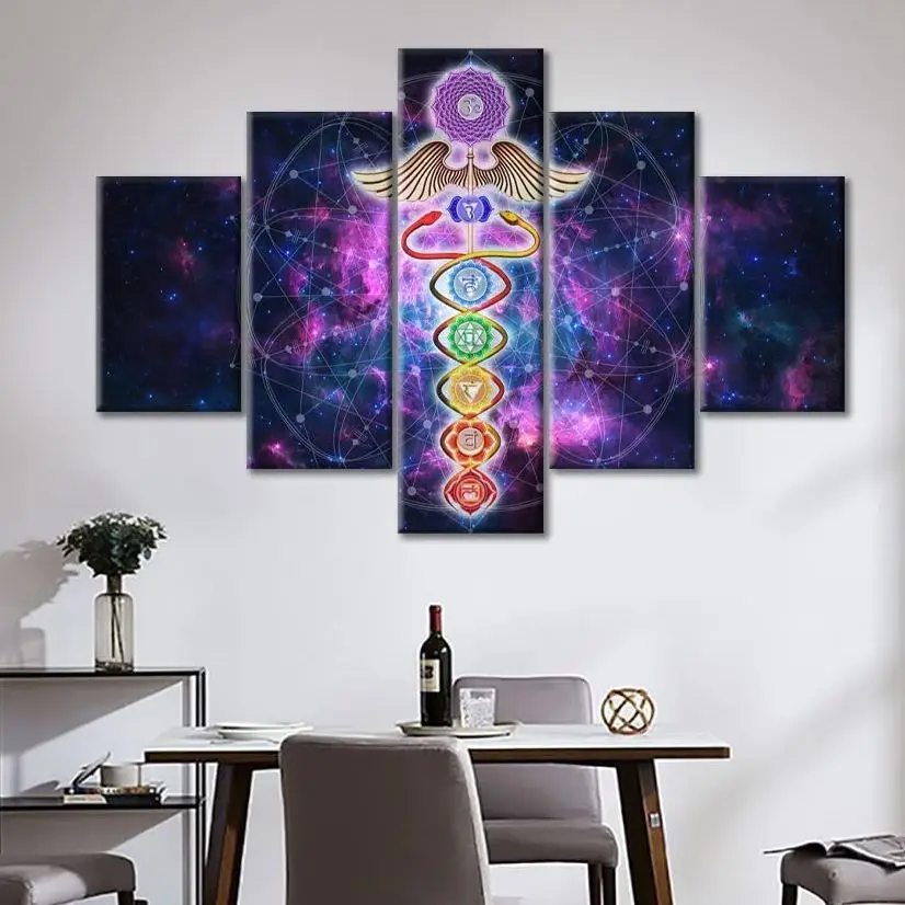 No Framed 5 Pieces 7 Chakras Yogi Yoga Esoteric Meditation Wall Art Canvas Posters Pictures Paintings Home Decor for Living Room